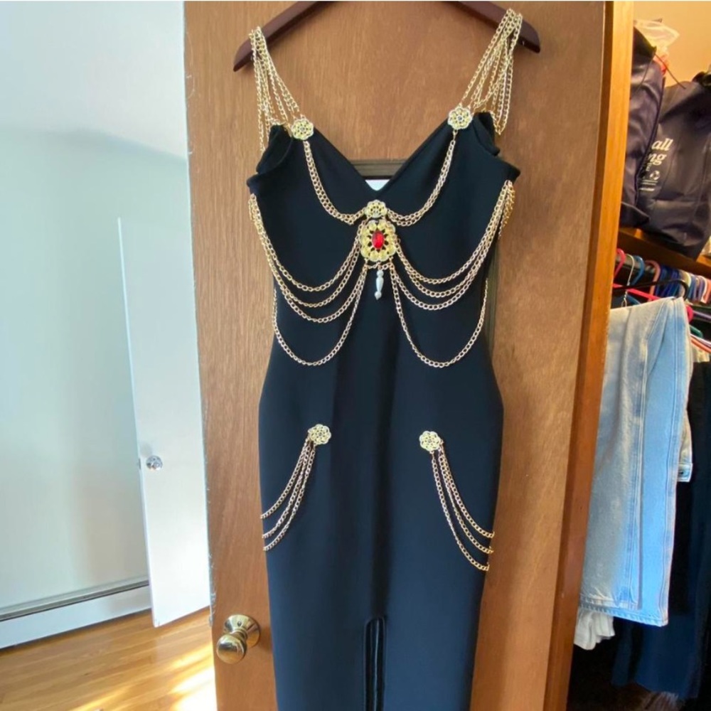 Metal Embellished Black Dress